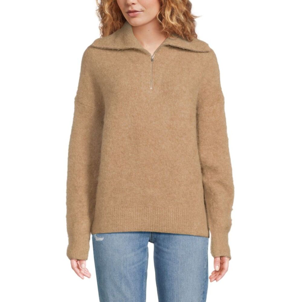 Vince Alpaca Blend Half-Zip Funnel Neck Sweater Brown Size L